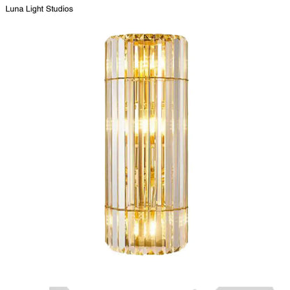 Elegant vintage gold wall mounted lamp with vertical crystal prisms and direct wired electric sconce lighting