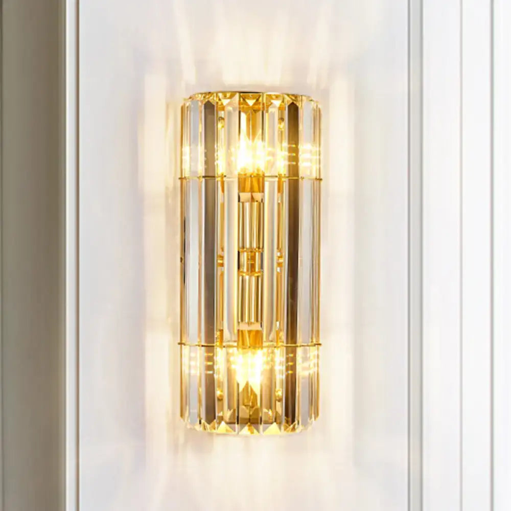 Vintage gold crystal sconce lighting with vertical faceted bars and warm glowing lights wall mounted lamp direct wired electric