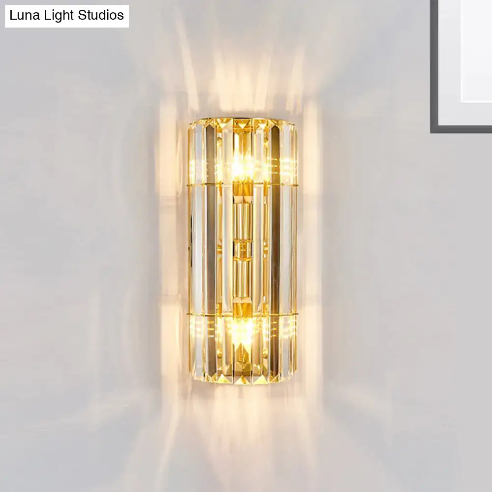 Vintage gold crystal sconce lighting wall mounted lamp with vertical crystal rods and warm direct wired electric light