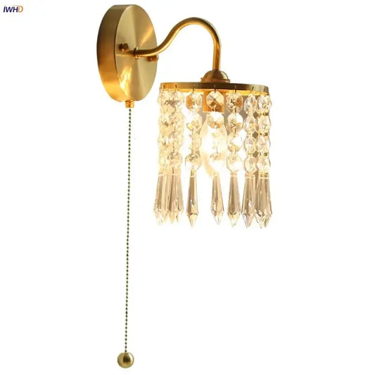 Vintage gold crystal wall light stair sconce with cascading crystal droplets and pull chain switch decorbites crystal vintage