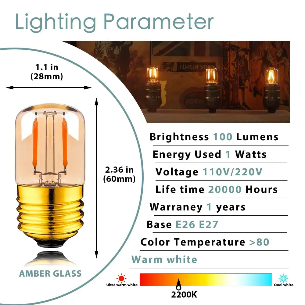 Vintage gold dimmable led tubular bulb with amber glass and orange filament tubes for bedroom lighting