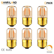 Six-pack of ganriland dimmable vintage gold led tubular bulbs with amber glass and gold screw bases for bedroom lighting