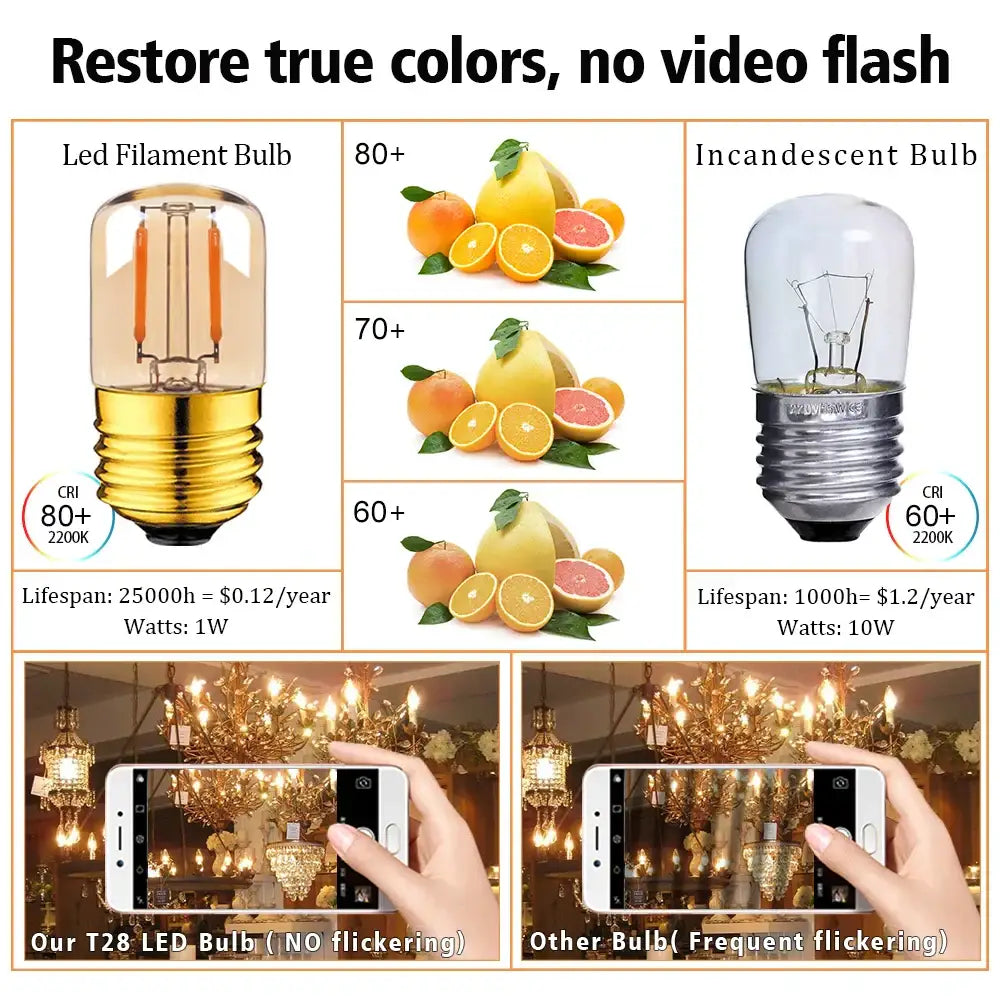 Vintage gold dimmable led tubular bulb 6 pack with clear glass and orange filaments for warm bedroom lighting