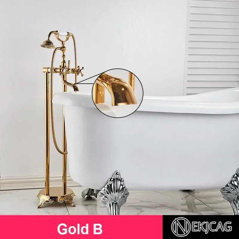 Vintage gold dual handle clawfoot bathtub shower faucet with ornate polished brass finish for decorbites dual handle bathroom use