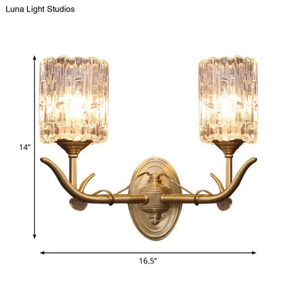 Antique brass two-light wall sconce with clear glass textured shades and vintage gold finish for corridor 220v-240v