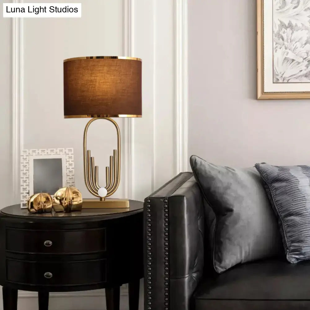Gold-toned metal DecorBites vintage fabric nightstand lamp with textured brown shade and oval base inch bulb included 220v-240v