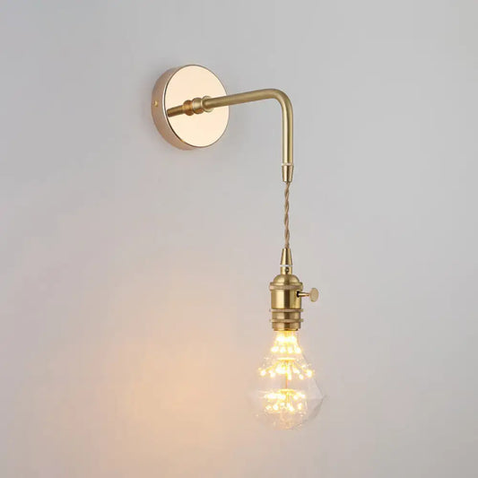 Brass decorbites vintage single-bulb bedside wall light with curved arm and shaded glass wall light fixture in gold