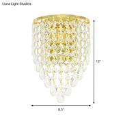 Vintage gold tapered wall mount bedroom light with clear crystal draping and a 15 inch gold finished crystal chandelier compatible with 110v-120v and 220v-240v