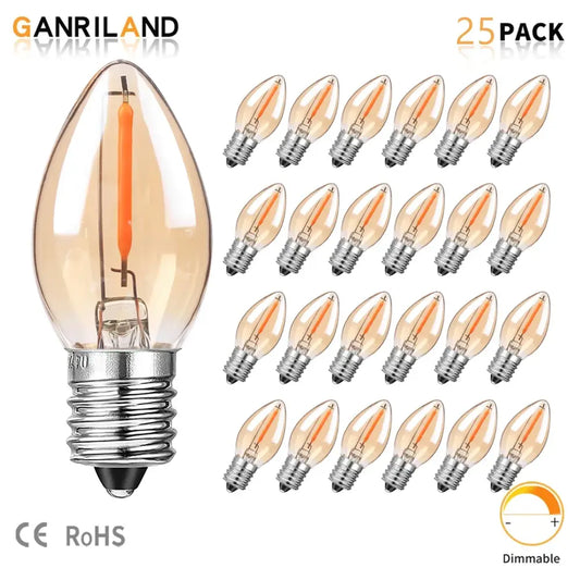 Ganriland 25-pack dimmable edison-style filament bulb with amber gold tint glass and silver screw base for decorbites gold tint lighting