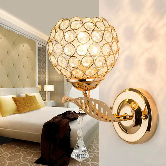 DecorBites™ DecorBites™ Vintage Gold Wall Lamp with Crystal Shade - Corridor Wall Mount Lighting