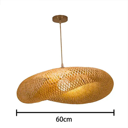 Vintage golden bamboo weave led pendant light featuring a warm-toned oval bamboo weave design for dining room use