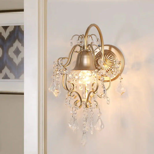 DecorBites™ DecorBites™ Vintage Golden Bell Wall Sconce with Clear Crystal Draping - 1 Light Fixture