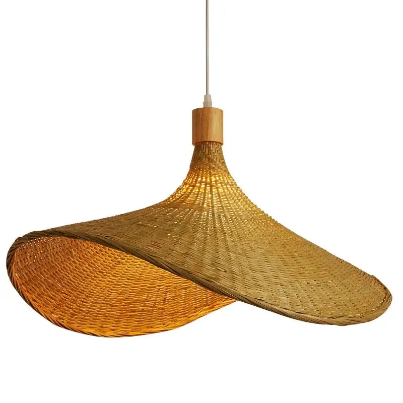Vintage golden brown bamboo wicker chandelier pendant light with a warm golden hue and elegant flowing design