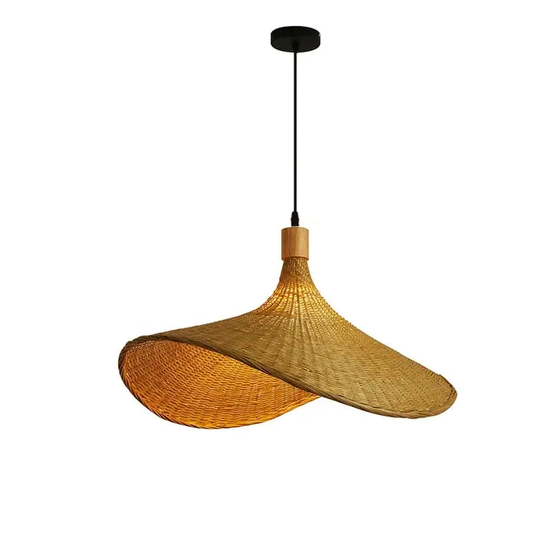 Vintage golden brown bamboo wicker chandelier with woven rattan and natural wood accent for dining room pendant light