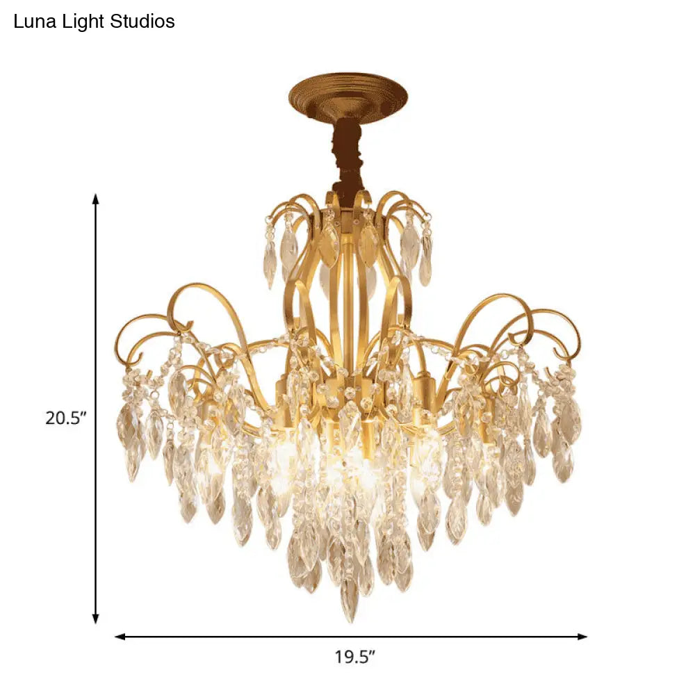 Lámpara de araña geométrica dorada vintage - Cristal y metal - 7/8 luces - Lámpara colgante