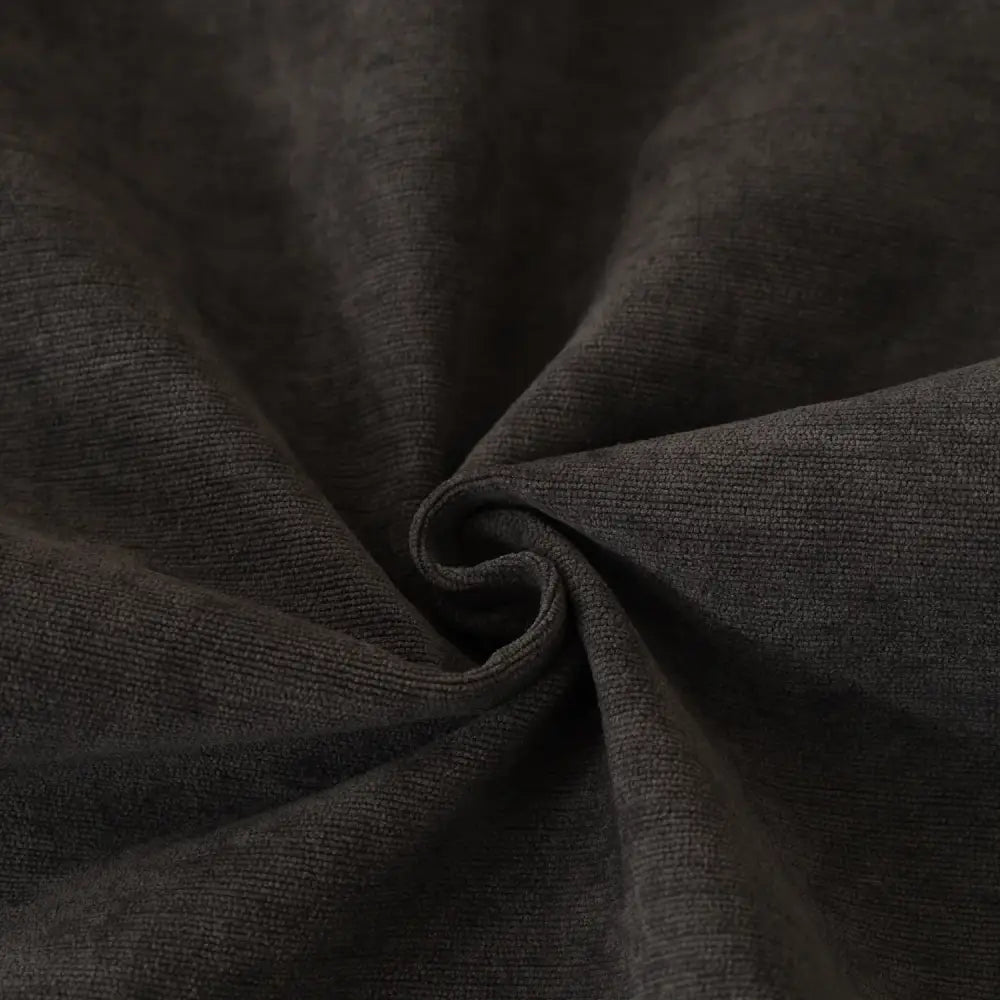 Dark gray textured vintage chenille sofa cover with soft ribbed weave and blue and gold embroidery for living room use