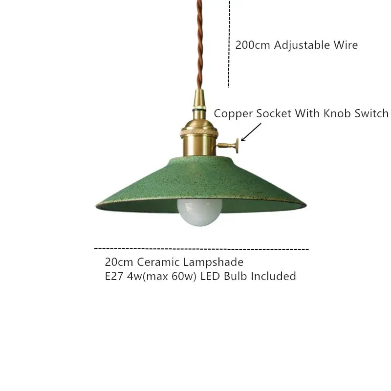 Vintage green ceramic led pendant lamp with brass copper socket and knob switch for dining room decorbites ceramic led pendant