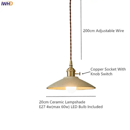 Vintage green ceramic led pendant lamp with matte beige ceramic shade brass socket and adjustable braided wire for dining room decorbites ceramic led pendant