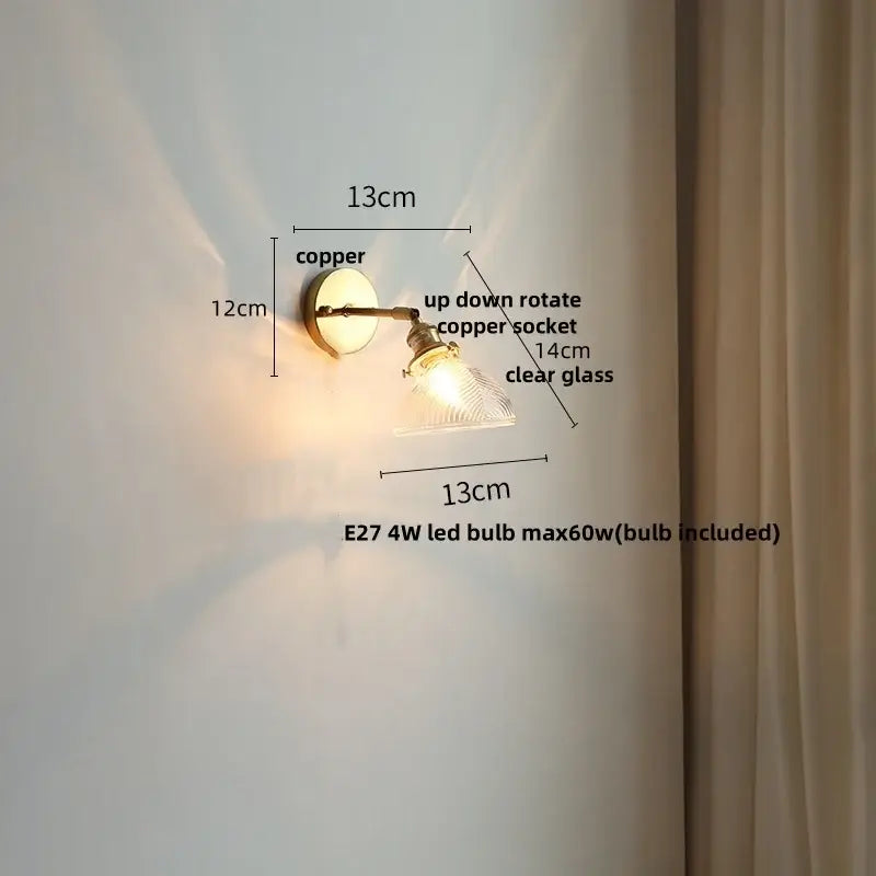 Vintage green glass led wall sconce with copper wall sconce, clear glass shade, and up-down rotating copper socket