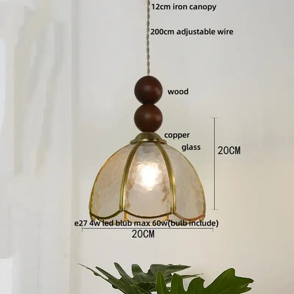 Vintage green glass pendant light with copper frame and wood beads ideal for dining room decorbites blue glass led