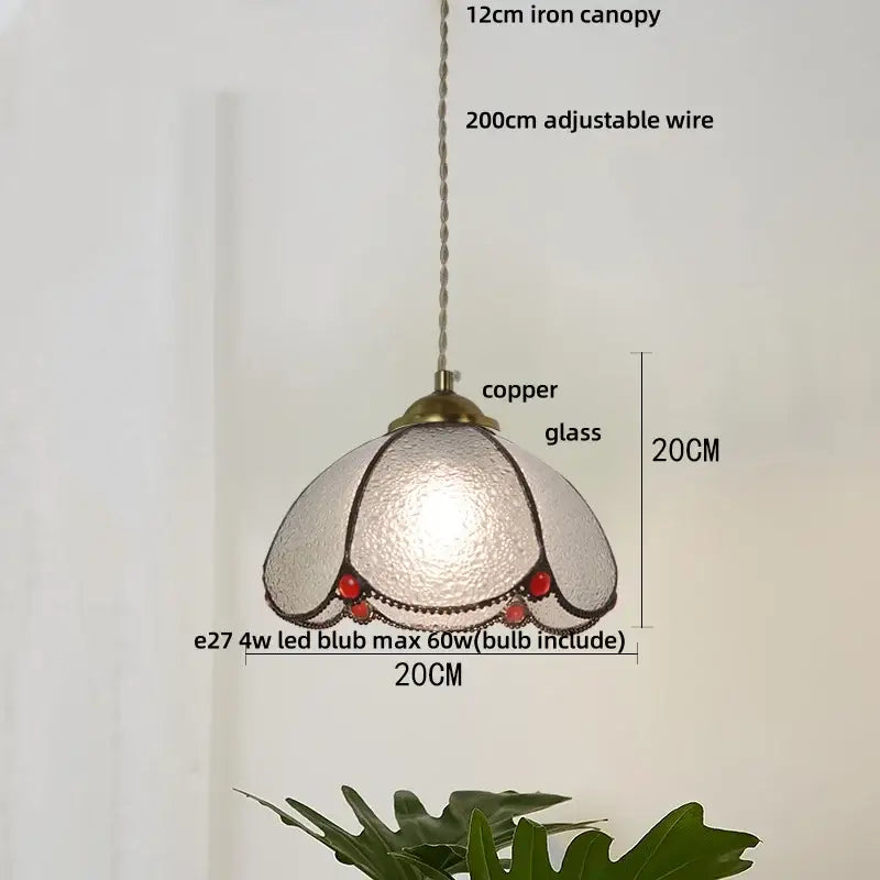 Vintage green glass pendant light with textured frosted shade copper details and wood beads perfect for dining room decorbites blue glass led