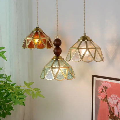 Vintage green glass pendant light with brass frames and amber clear teal shades for dining room decorbites blue glass