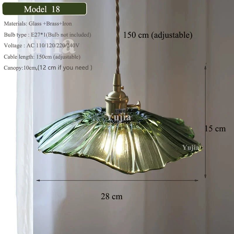 Vintage Green Glass Pendant Light With Brass Finish - Decorbites
