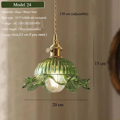 Vintage Green Glass Pendant Light With Brass Finish - Decorbites