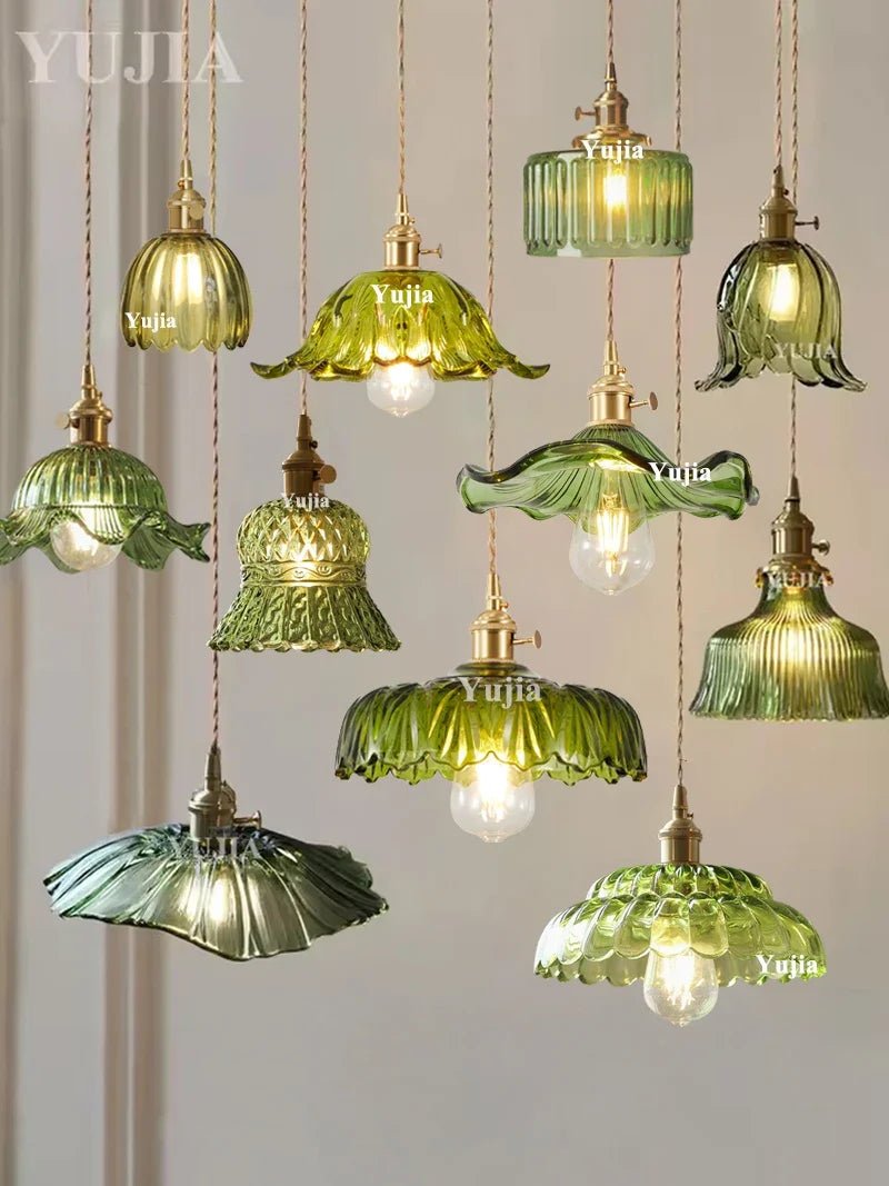 Vintage Green Glass Pendant Light With Brass Finish - Decorbites