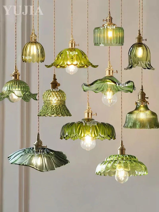 Vintage Green Glass Pendant Light With Brass Finish - Decorbites