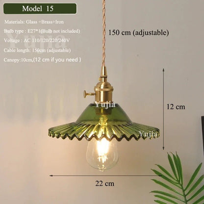 Vintage Green Glass Pendant Light With Brass Finish - Decorbites