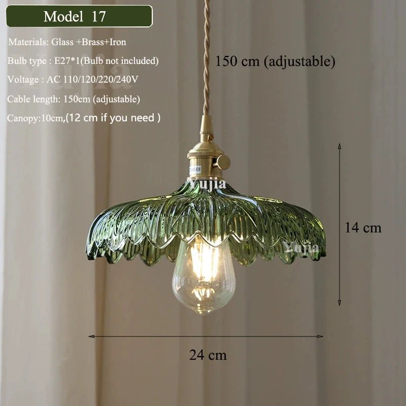Vintage Green Glass Pendant Light With Brass Finish - Decorbites