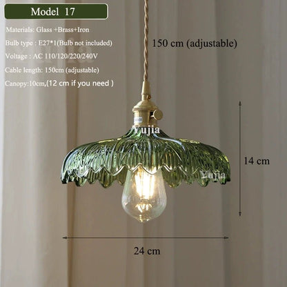 Vintage Green Glass Pendant Light With Brass Finish - Decorbites