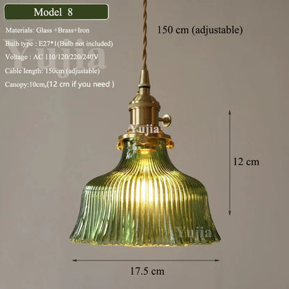 Vintage Green Glass Pendant Light With Brass Finish - Decorbites