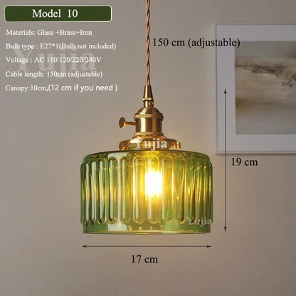 Vintage Green Glass Pendant Light With Brass Finish - Decorbites