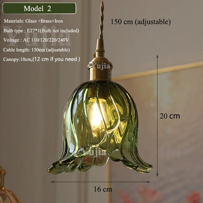 Vintage Green Glass Pendant Light With Brass Finish - Decorbites