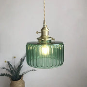 Vintage green ribbed glass pendant light with decorbites brass pumpkin led hardware for bedroom decor