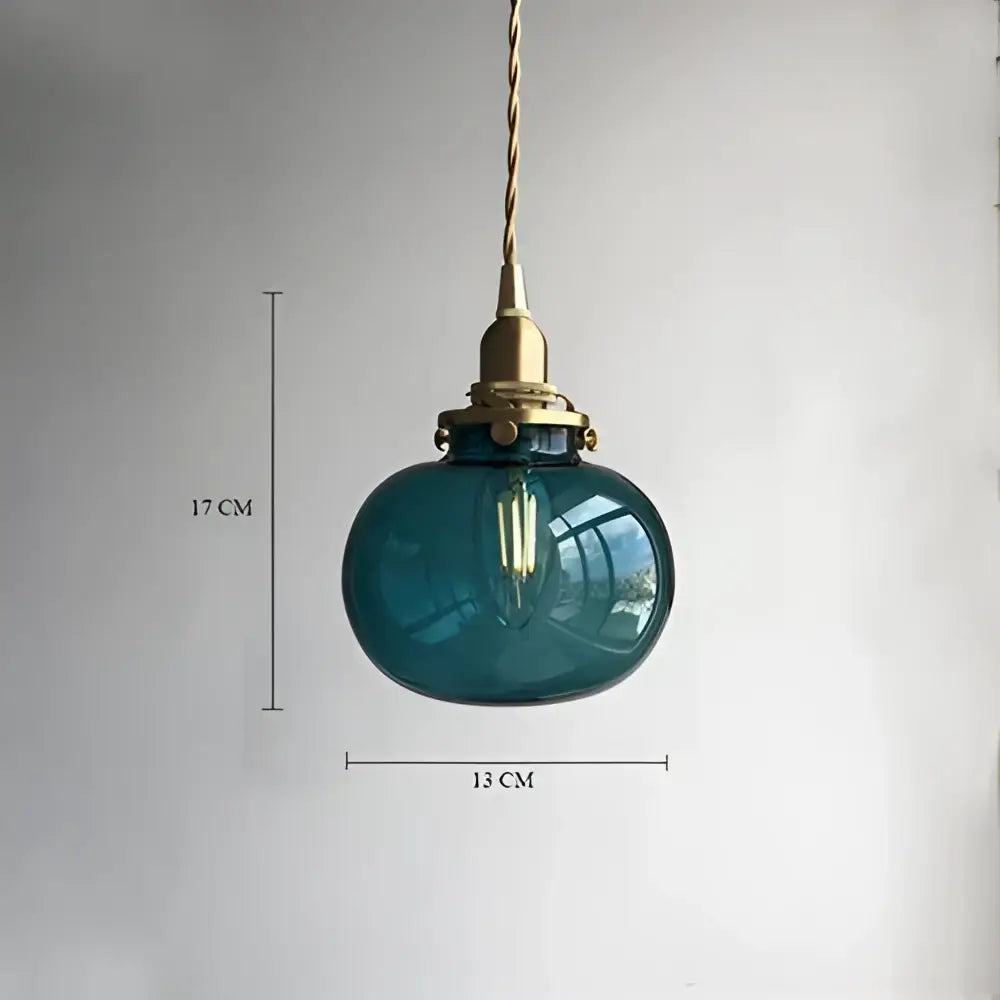 Teal glass pendant light with brass pumpkin led hardware and twisted cord for vintage bedroom decorbites pendant light