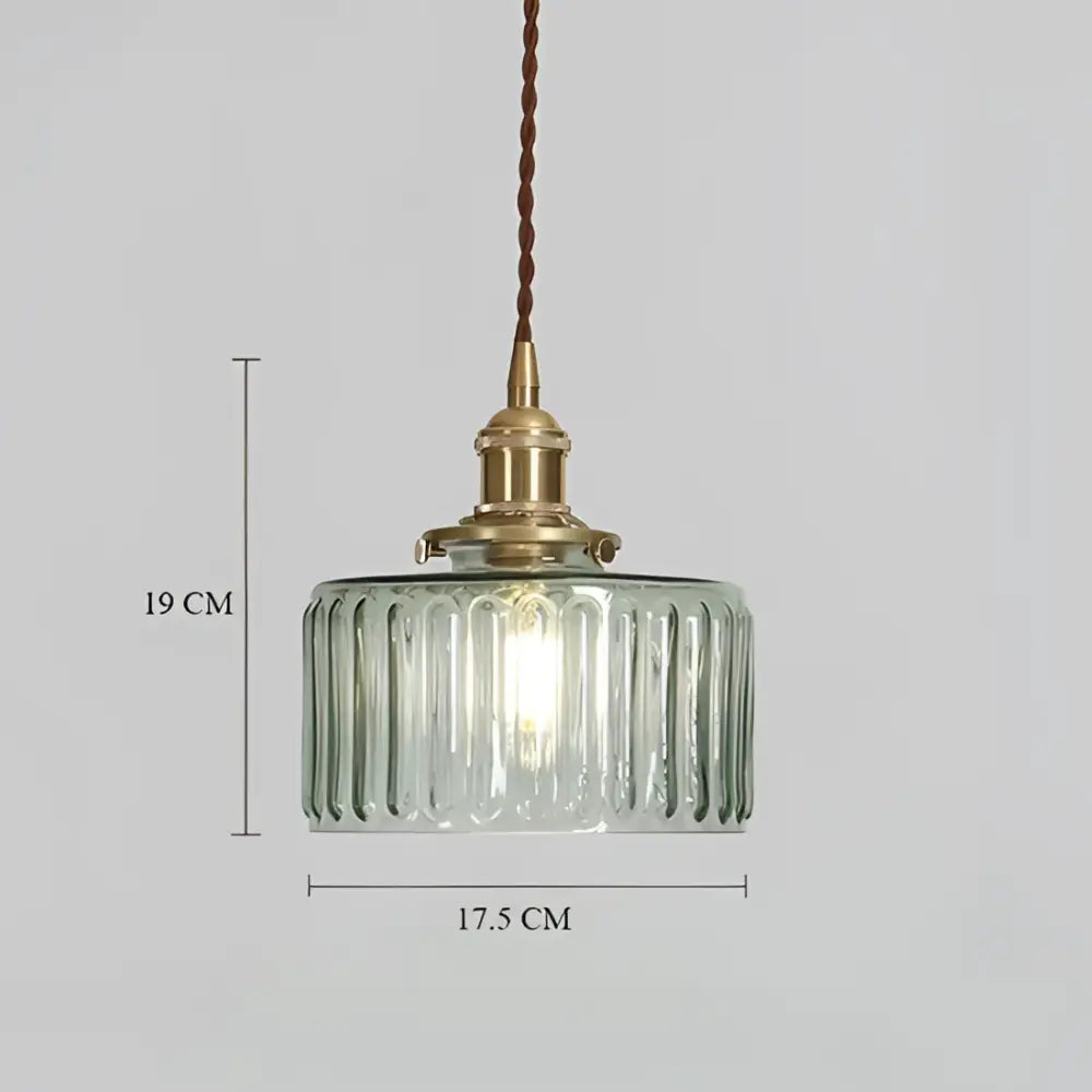 Vintage pendant light with green ribbed glass shade and decorbites brass pumpkin led hardware for bedroom decor