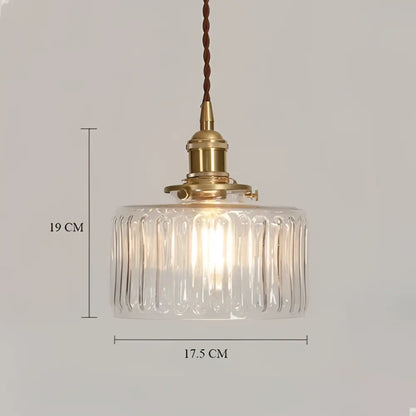 Vintage green ribbed glass brass pumpkin led pendant light with vertical ridges brass hardware and twisted cord
