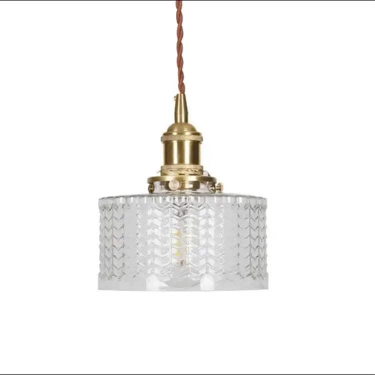 Vintage green ribbed glass led pendant lamp with chevron textured shade and brass hardware for dining room lighting