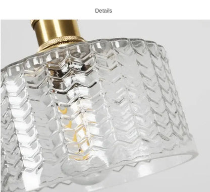 Vintage green ribbed glass led pendant lamp with clear textured glass shade and brass fixture for dining room lighting