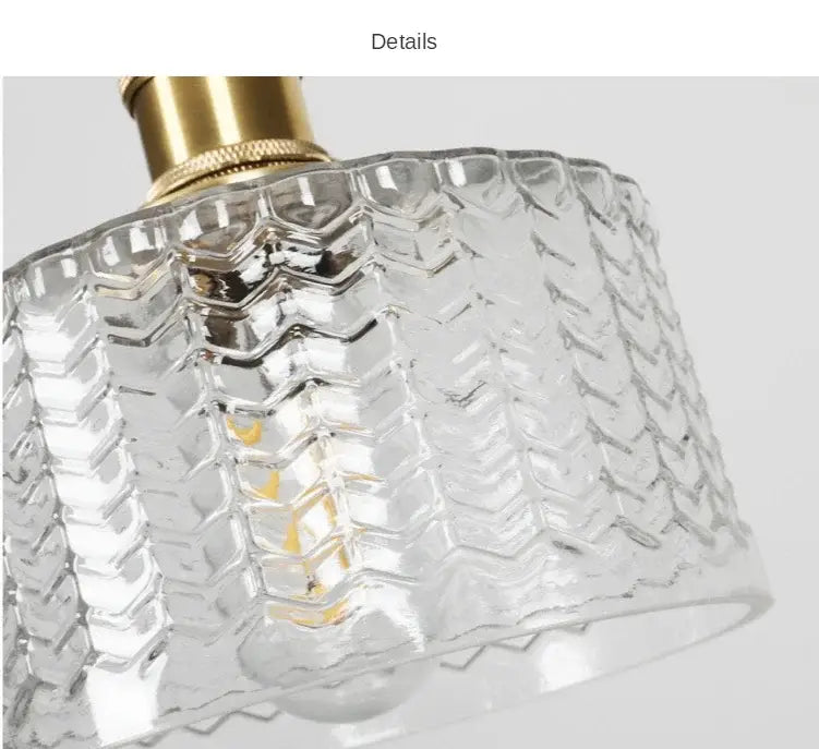 Vintage green ribbed glass led pendant lamp with clear textured glass shade and brass fixture for dining room lighting