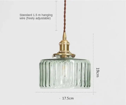 Vintage green ribbed glass led pendant lamp with brass hardware designed for dining room lighting use pendant lamp