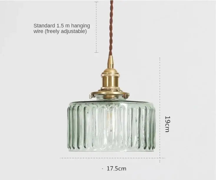 Vintage green ribbed glass led pendant lamp with brass hardware designed for dining room lighting use pendant lamp