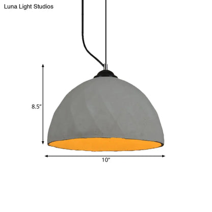 Vintage Grey Cement Mini Pendant Lamp - Dome/Oval Ceiling Light, 1-Light, 6"/10" Width