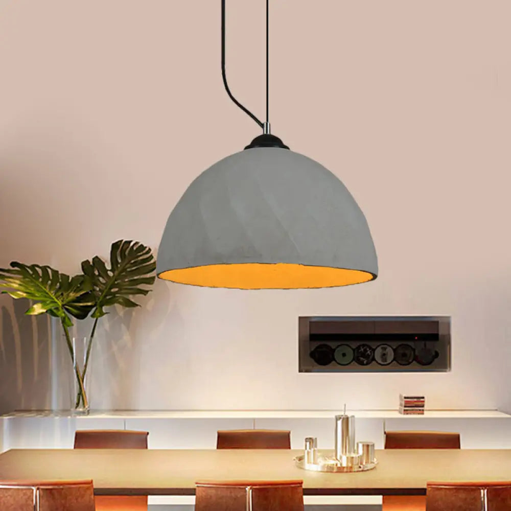 Vintage Grey Cement Mini Pendant Lamp - Dome/Oval Ceiling Light, 1-Light, 6"/10" Width