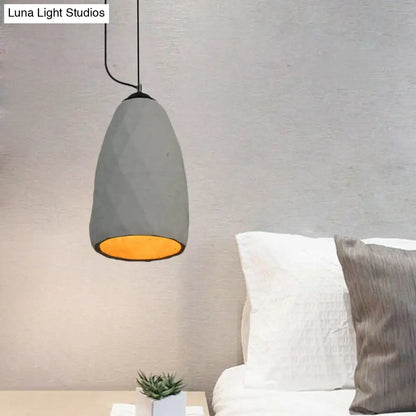 Vintage Grey Cement Mini Pendant Lamp - Dome/Oval Ceiling Light, 1-Light, 6"/10" Width