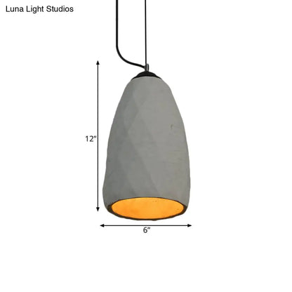 Vintage Grey Cement Mini Pendant Lamp - Dome/Oval Ceiling Light, 1-Light, 6"/10" Width