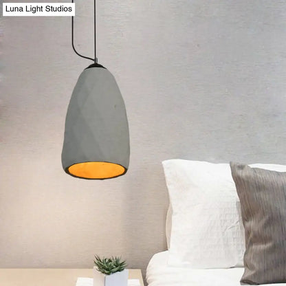 Vintage Grey Cement Mini Pendant Lamp - Dome/Oval Ceiling Light, 1-Light, 6"/10" Width